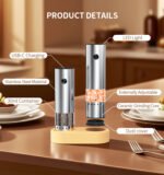KYMQ-82A-BS Mini Rechargeable Electric Salt and Pepper Grinder Set with Wooden Base & Adjustable Coarseness | OEM Manufacturer - 图片 5