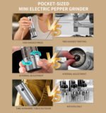 KYMQ-82A-BS Mini Rechargeable Electric Salt and Pepper Grinder Set with Wooden Base & Adjustable Coarseness | OEM Manufacturer - 图片 4