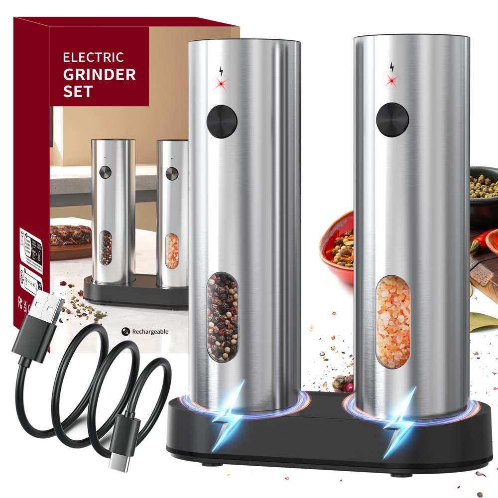 67C-首张1000.jpg KYMQ-67C Rechargeable Electric Salt and Pepper Grinder Set | Adjustable Stainless Steel OEM Manufacturer - 图片 1